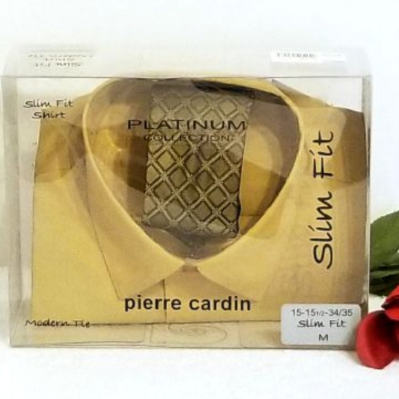 🆕️ Pierre Cardin Fitted Med Gold Shirt & Tie Set - Picture 3 of 6